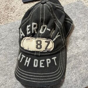 Aero NY black baseball cap with distressed seams